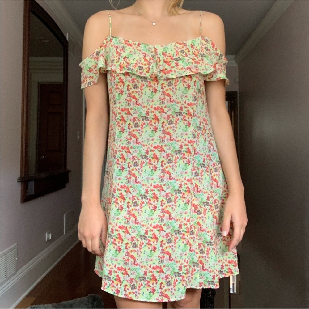 Zara Floral Ruffle Mini Dress - Red and Green
